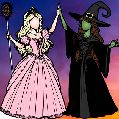 detailed realistic split of a princess and a witch