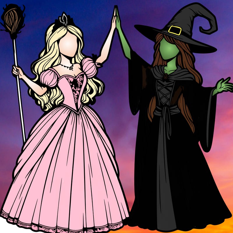 detailed realistic split of a princess and a witch