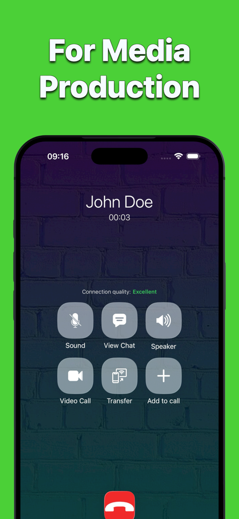 Realistic simulated call screen for media production showing John Doe