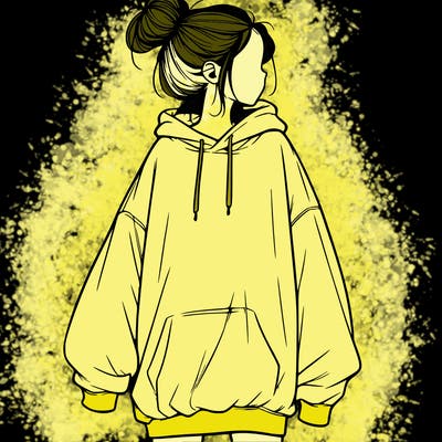 realistic girl with a oversized sweatshirt on and a bun