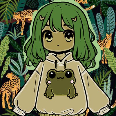 girl wearing frogging sweatshirt