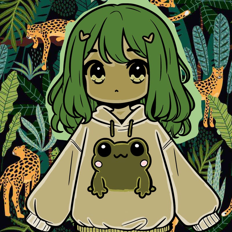 girl wearing frogging sweatshirt