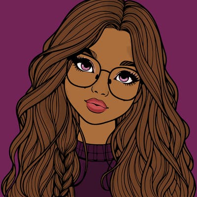 girl with long hair and freckles and glasses realistic