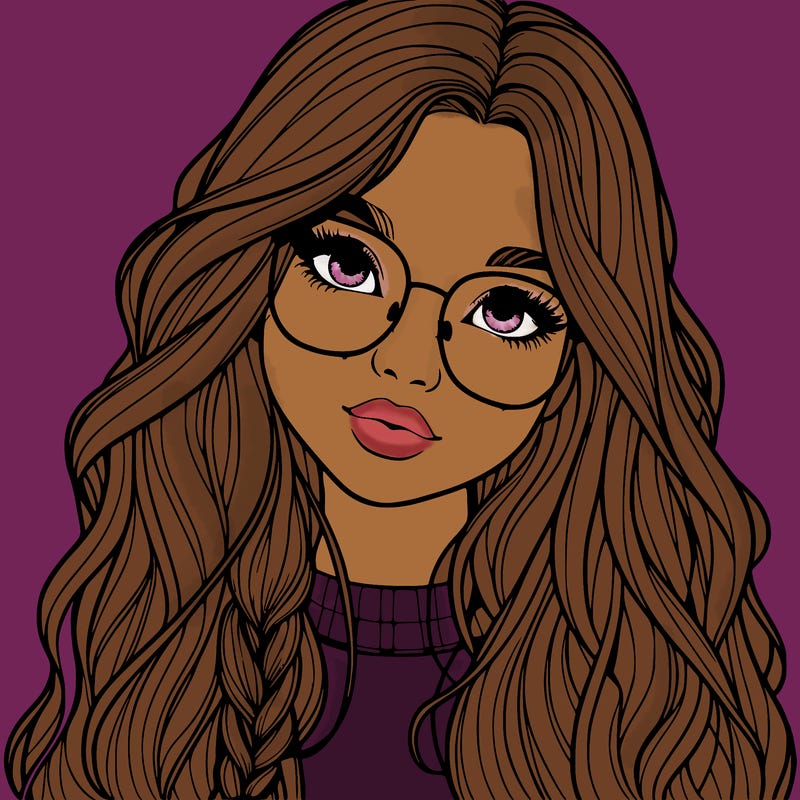 girl with long hair and freckles and glasses realistic