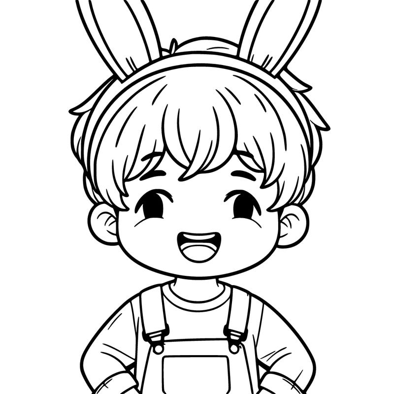 boy with bunny ears and overalls while grinning