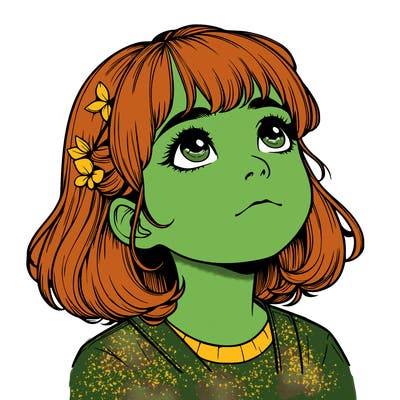 realistic girl looking up