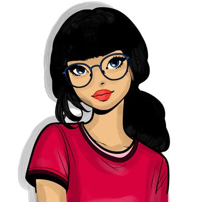 realistic girl with freckles and clear glasses