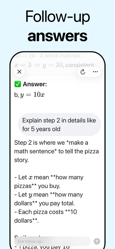 AI Homework Helper · Solve It - Solve It app screen showing a student asking the AI for a simplified math explanation using a chat interface