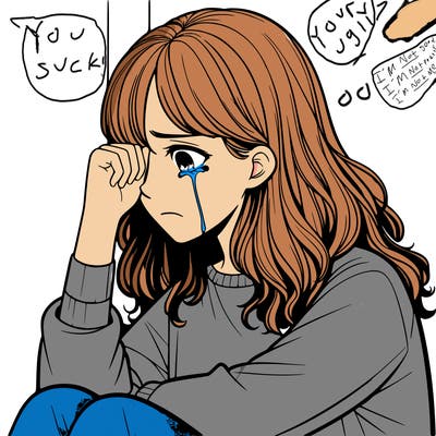 realistic girl crying in a corner