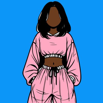 realistic girl faceless with baggy pants and a crop top