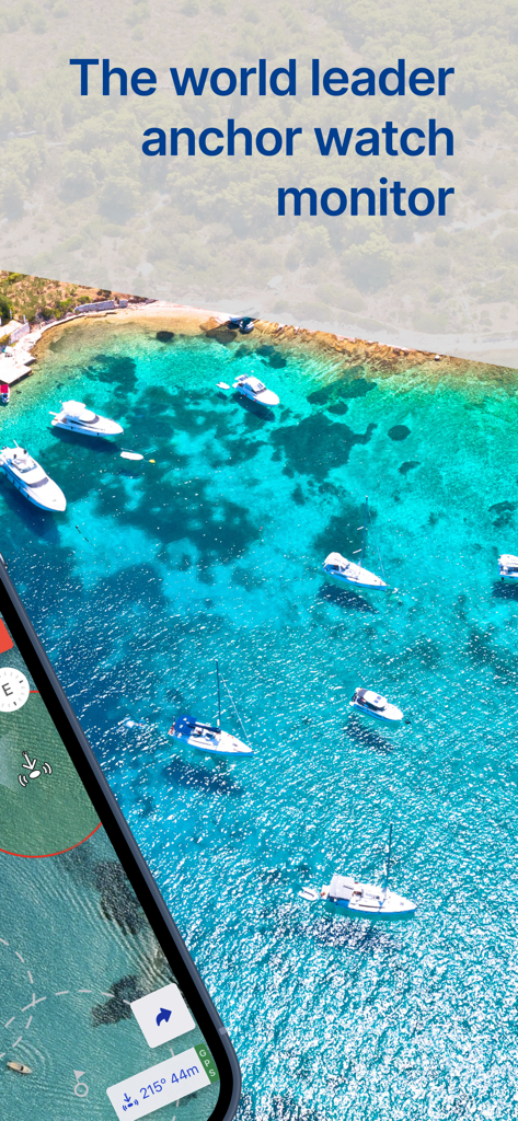 Anchor Alarm: ZENKOU PRO - Zenkou Pro anchor watch app interface over an aerial view of boats at anchor