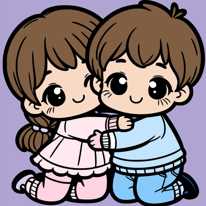 cute sibling hugging