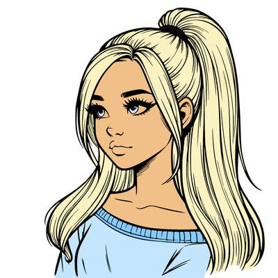 realistic girl with a high ponytail
