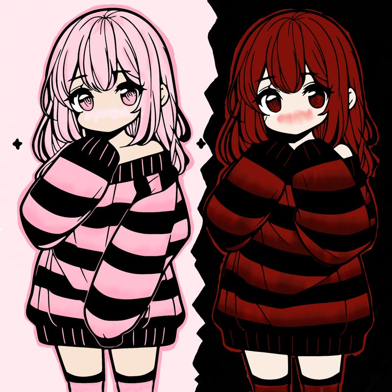 anime girl in a striped oversized sweater