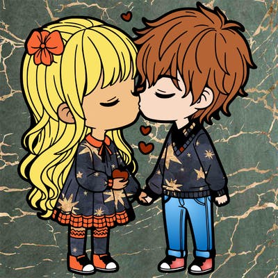 girl and boy kissing