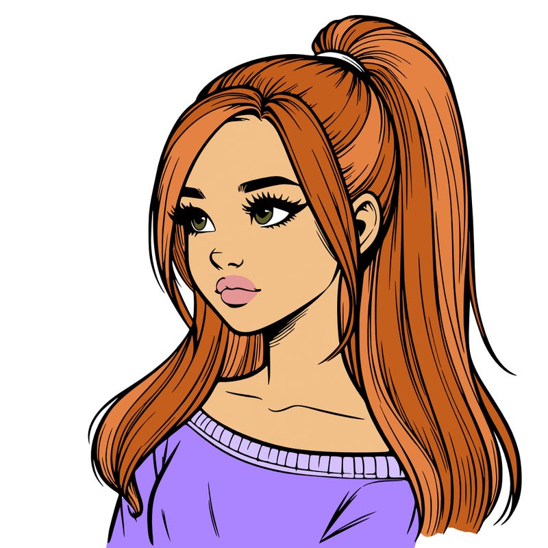 realistic girl with a high ponytail