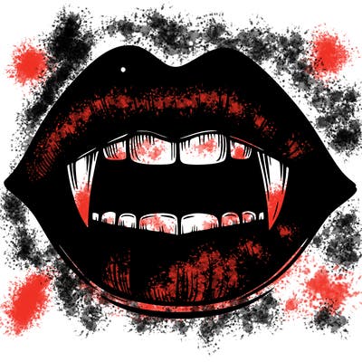 lips with vampire teeth