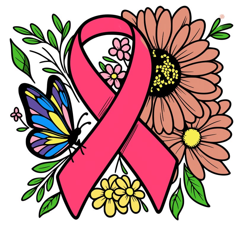 cancer awareness symbol with flowers and butterflies