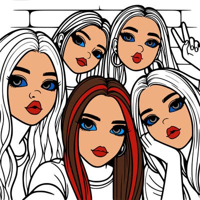 group of teen girls friends y2k up close in a selfie