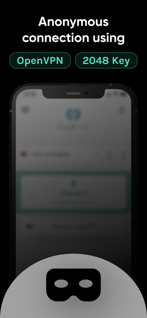 Flex VPN – Proxy+ unlimited - Flex VPN app interface showing anonymous connection feature with OpenVPN 2048-bit encryption keys