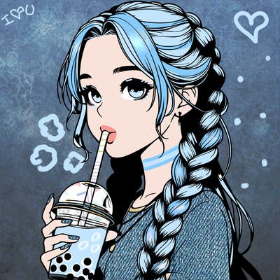 realistic girl with braided hair drinking boba