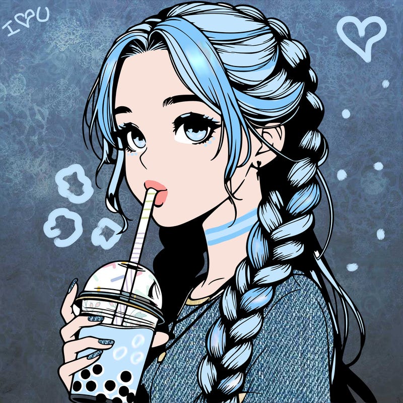 realistic girl with braided hair drinking boba