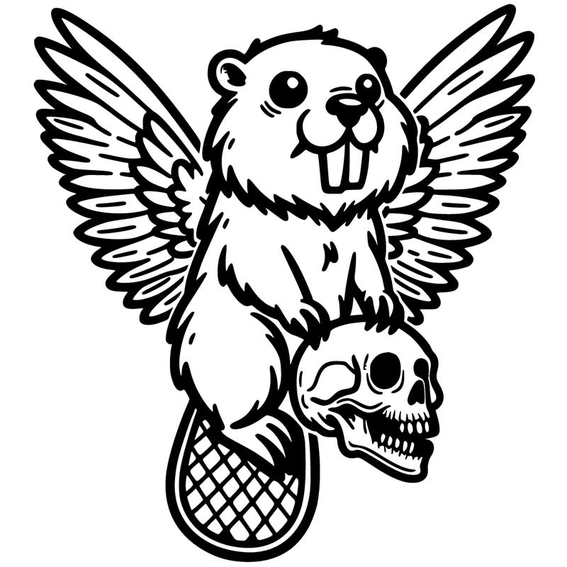 bever with wings and a skull