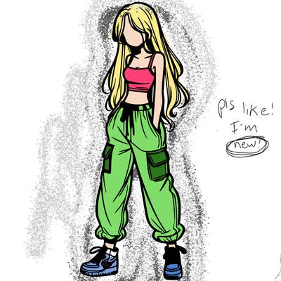 girl in baggy pants crop top and long hair