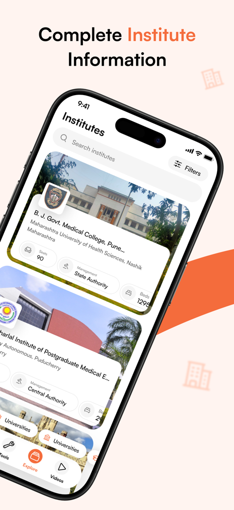 ZyNerd - NEET UG, PG, MDS - ZyNerd app interface showing medical institute details and seat information