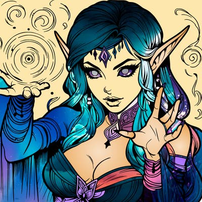 realistic scary beautiful elf sorceress casting spell