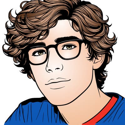 realistic teen boy with glasses  and wavy hair