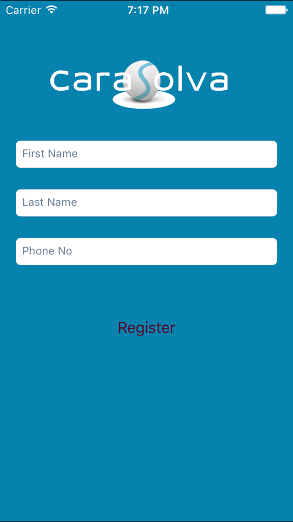 Registration screen of the CaraSolva Prompt medication reminder app