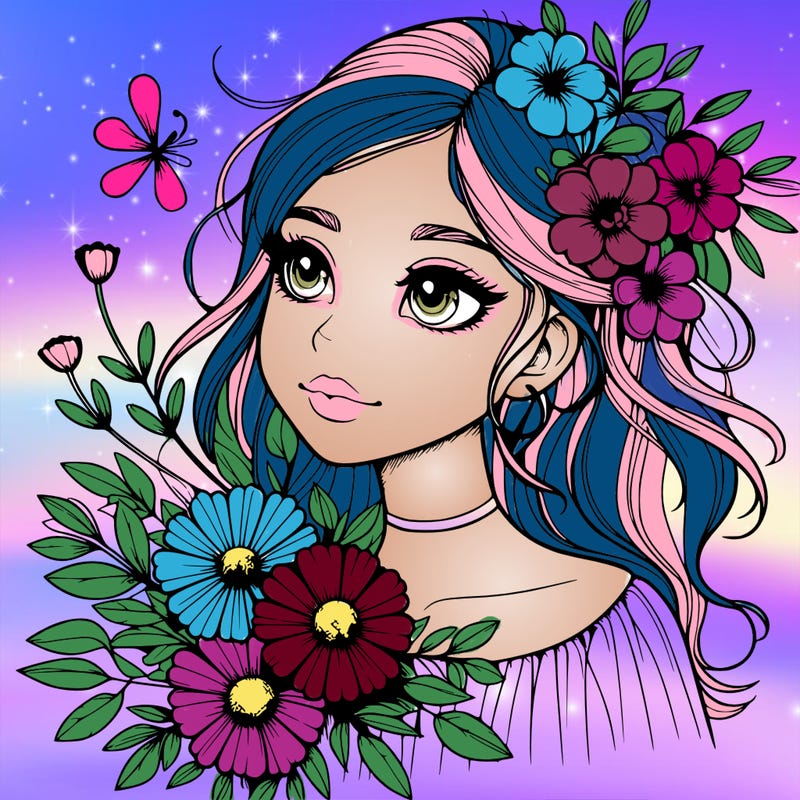 realistic girl with flowers