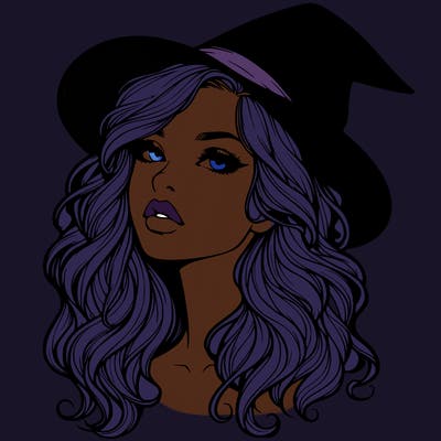 realistic witch girl with wavy hair and lips
