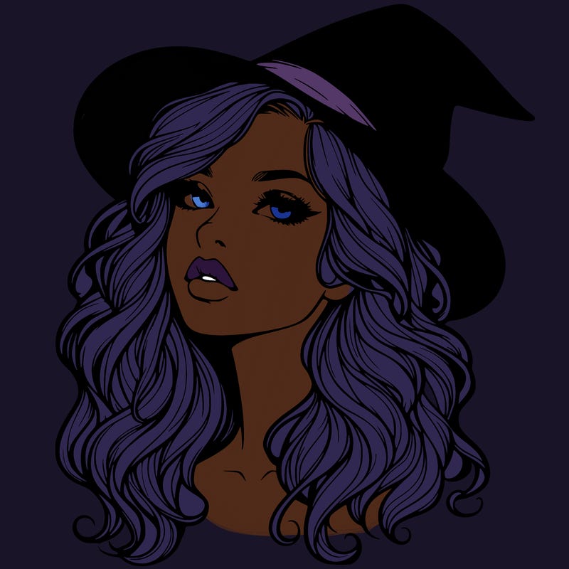 realistic witch girl with wavy hair and lips