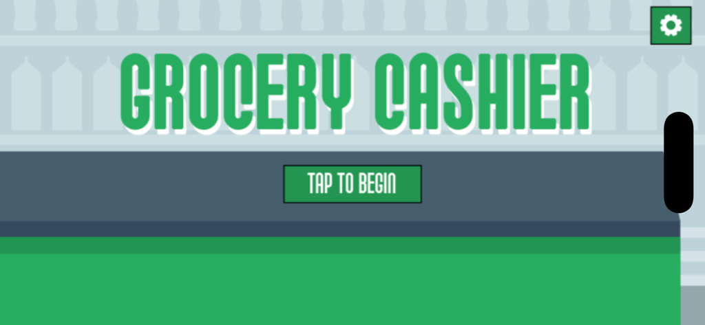 Grocery Cashier - Start screen of the Grocery Cashier mobile game showing the title and tap to begin button