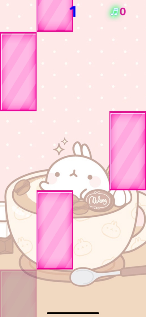 Music White Tile 2:Piano Games - Pink piano tiles gameplay with a cute bunny in a coffee cup background