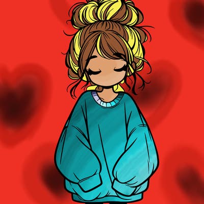 girl with baggy sweatshirt and messy bun