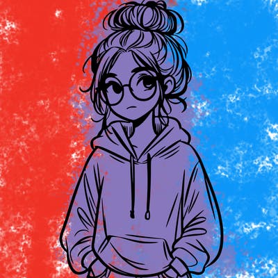 teen girl with a messy bun and glasses wearing a loose hoodie and jeans