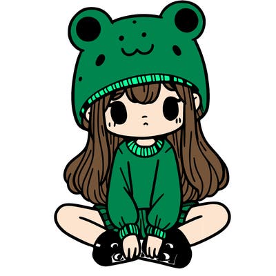 a girl wearing a frog hat and some frog socks