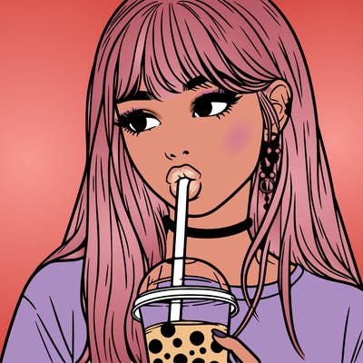 aesthetic realistic girl drinking boba