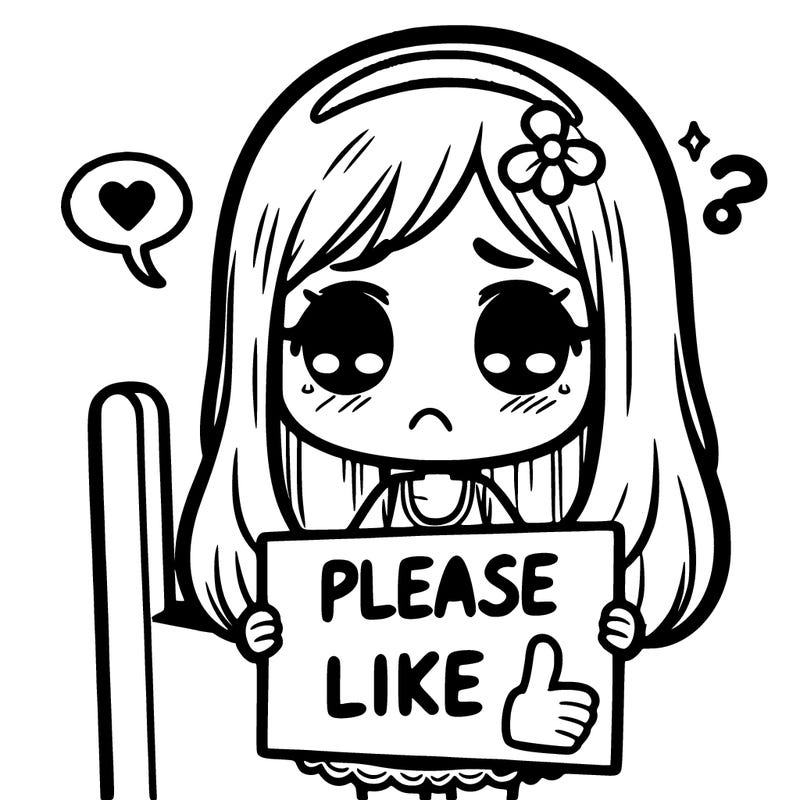 girl with a sad face with a sign say please like