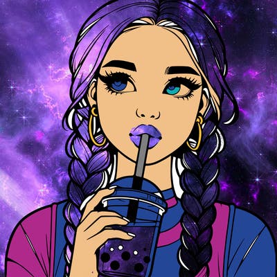 realistic girl with braided hair drinking boba