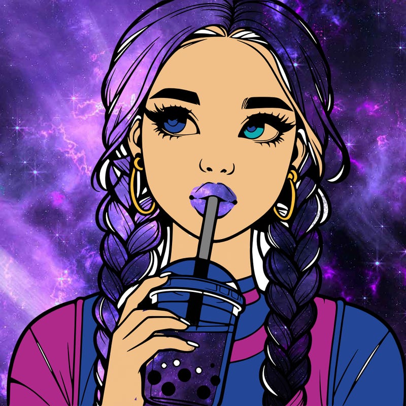 realistic girl with braided hair drinking boba