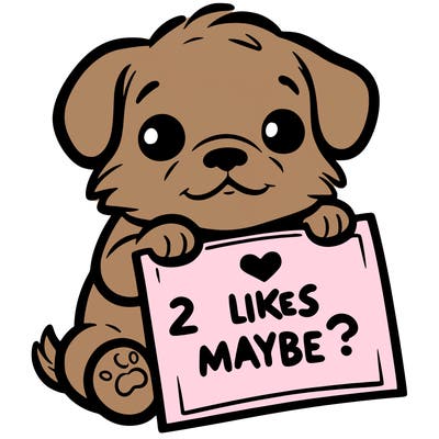 a puppy holding a sign that says 2 likes maybe?