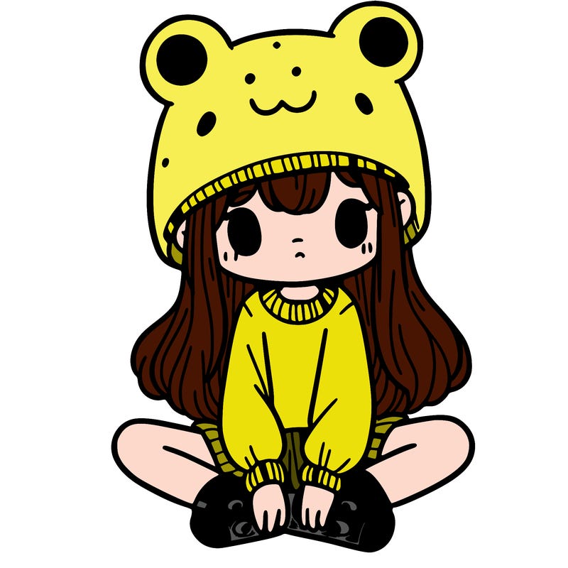 a girl wearing a frog hat and some frog socks