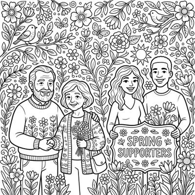 Discover the joy of giving and the beauty of spring with this heartwarming coloring page. Featuring donor portraits surrounded by vibrant blossoms, it's a perfect way to celebrate community and renewal.