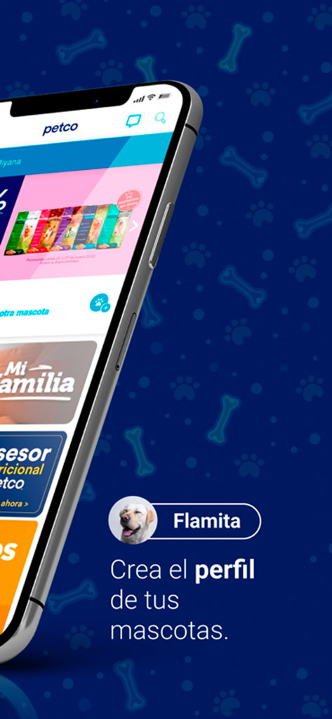 Petco Mexico app screen showing the pet profile feature for a dog