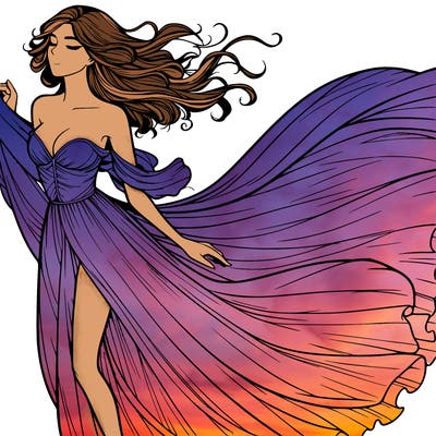 realistic woman in dress flowing the the wind