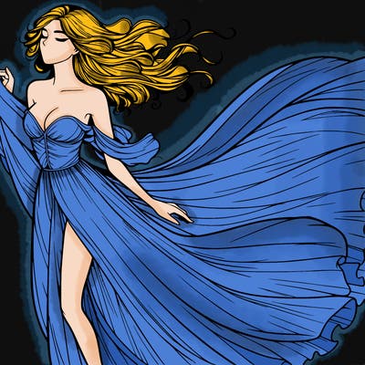 realistic woman in dress flowing the the wind